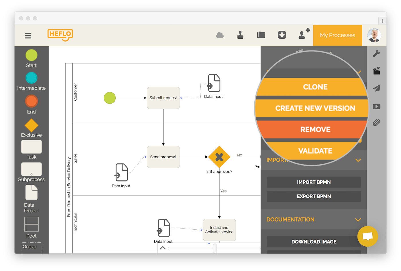 Create new version of a process for improvement